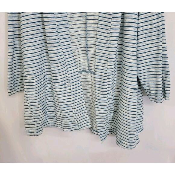 T by Talbots Teal Blue Stripe Cotton Blend 3/4 Sleeve Open Front Cardigan - Picture 3 of 6